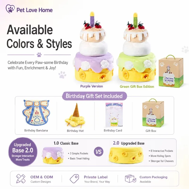Plush Birthday Cake Snuffle Toy Set for Pets Treat Hiding Squeaker Stacking Interactive Enrichment Pet Toy Pet Products
