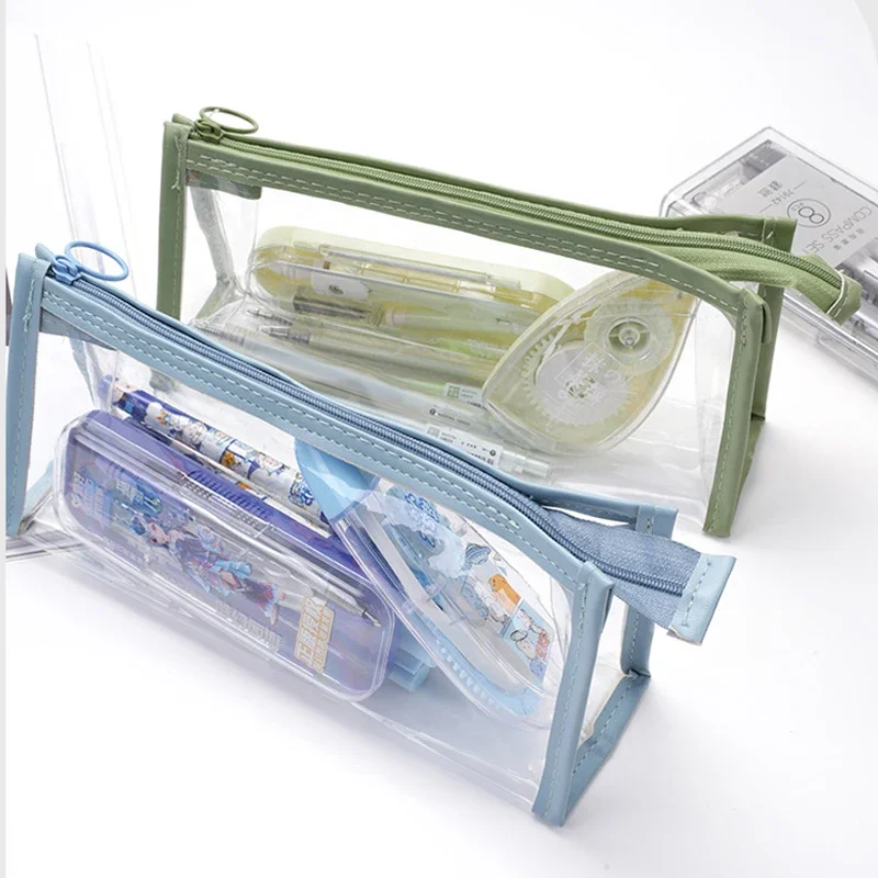 Transparent Pencil Case Large Capacity Pen Bag Cosmetic Bag Kawaii Back to School Supplies for Girls Kids Stationery Items Gifts