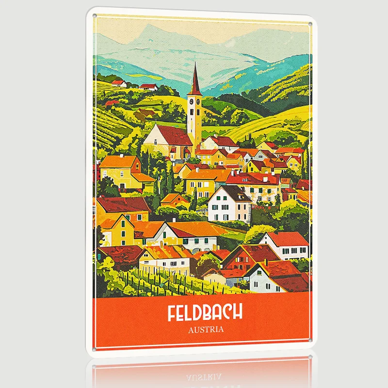 Feldbach Austria Travel Tinplate Poster Customized Wall Art Vintage Metal Signs Retro Tin Plaque for Office Decoration Gaming