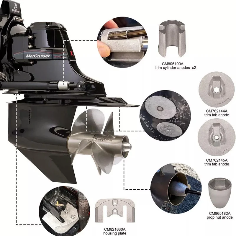 Complete Aluminum Anode Kit Compatible with 2004+ Mercruiser Bravo 3 III Drives Sterndrives Replace for CMBRAVO3KITA, 888761Q02