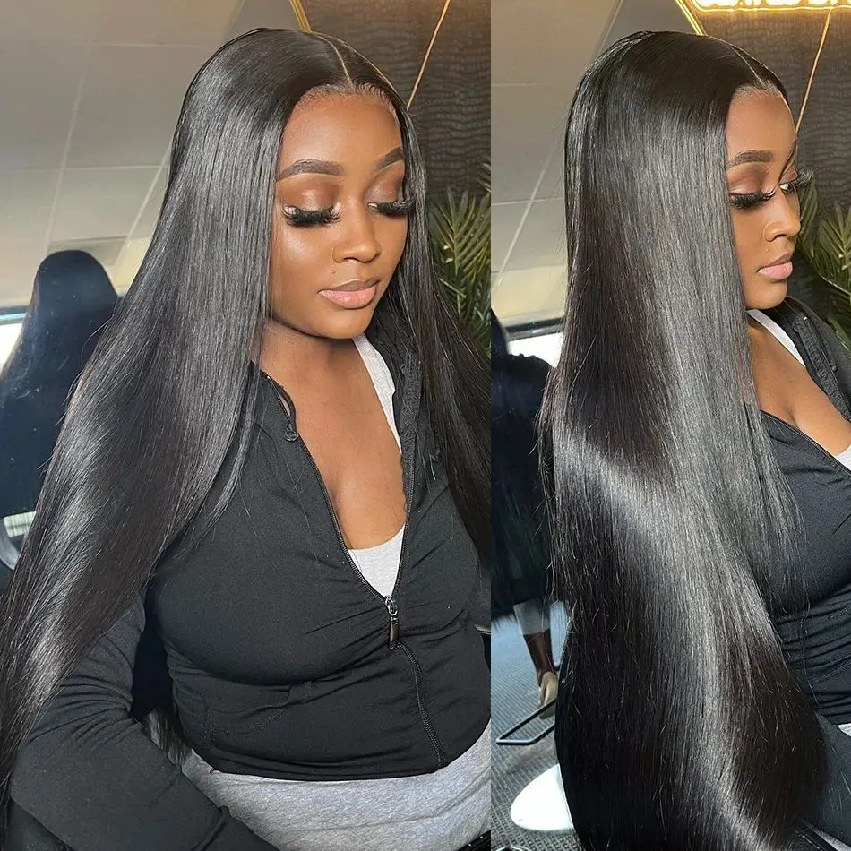 13x6 hd lace frontal human hair wigs for girls 40 Inch Brazilian glueless preplucked bone straight cheap wigs on sale clearance