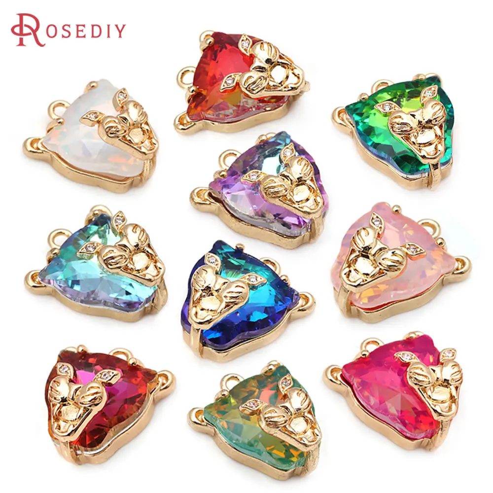 

6PCS Brass Zircon Glass Leopard Charms Pendants Necklace Earrings Jewelry Diy Accessories