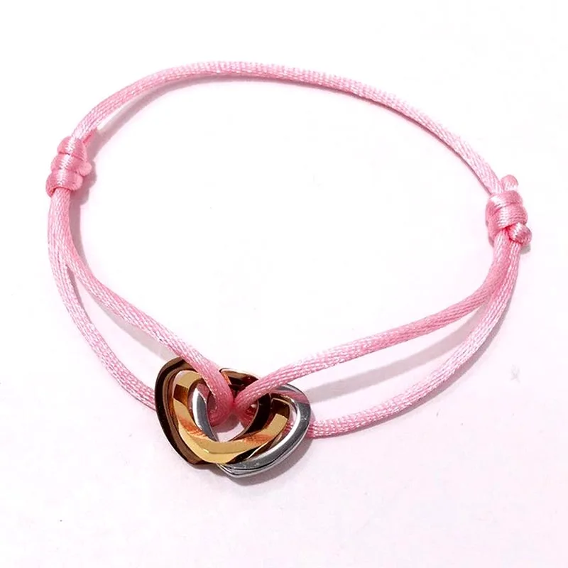 Three Rings Love Heart Adjustable Rope Braided Bracelet