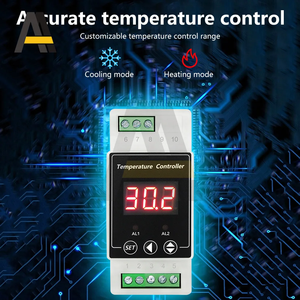 AC100-240V/تيار مستمر 8-24 فولت الدين السكك الحديدية ترموستات جهاز إنذار لدرجة الحرارة تحكم Din السكك الحديدية جبل تحكم للتدفئة التبريد