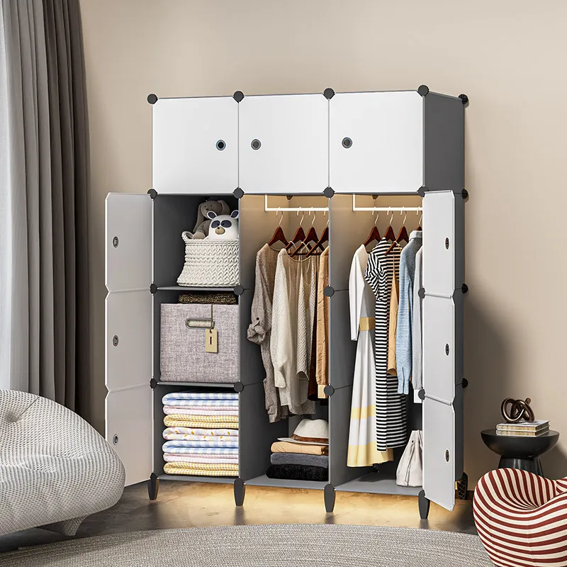 ts-Minimalist Shelf Closet Cupboard Storage Organizer Bedroom Plastic Wardrobe Simple Cabinet Guarda