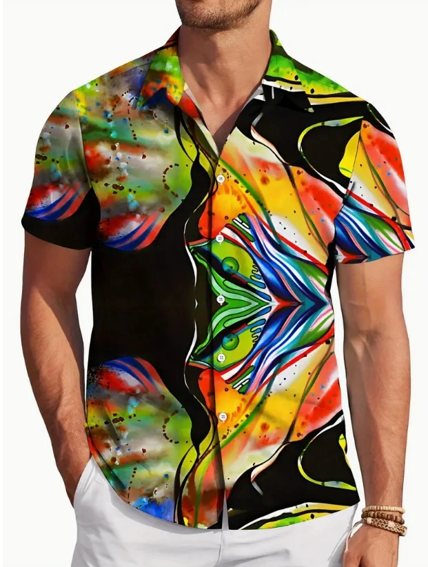 3d Printed Strawberry Kiwifruit Hawaiian Shirt Men Tropical Fruits Summer Beach Aloha Button Down Short Sleeve Blouse Tops、