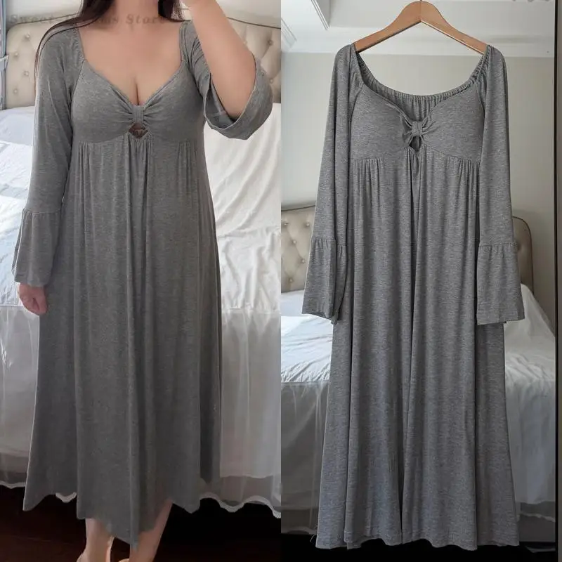 

Ночная сорочка с глубоким V-образным вырезом, сексуальная женская ночная рубашка больших размеров, пеньюар, кимоно, халат, ночное белье в стиле принцессы