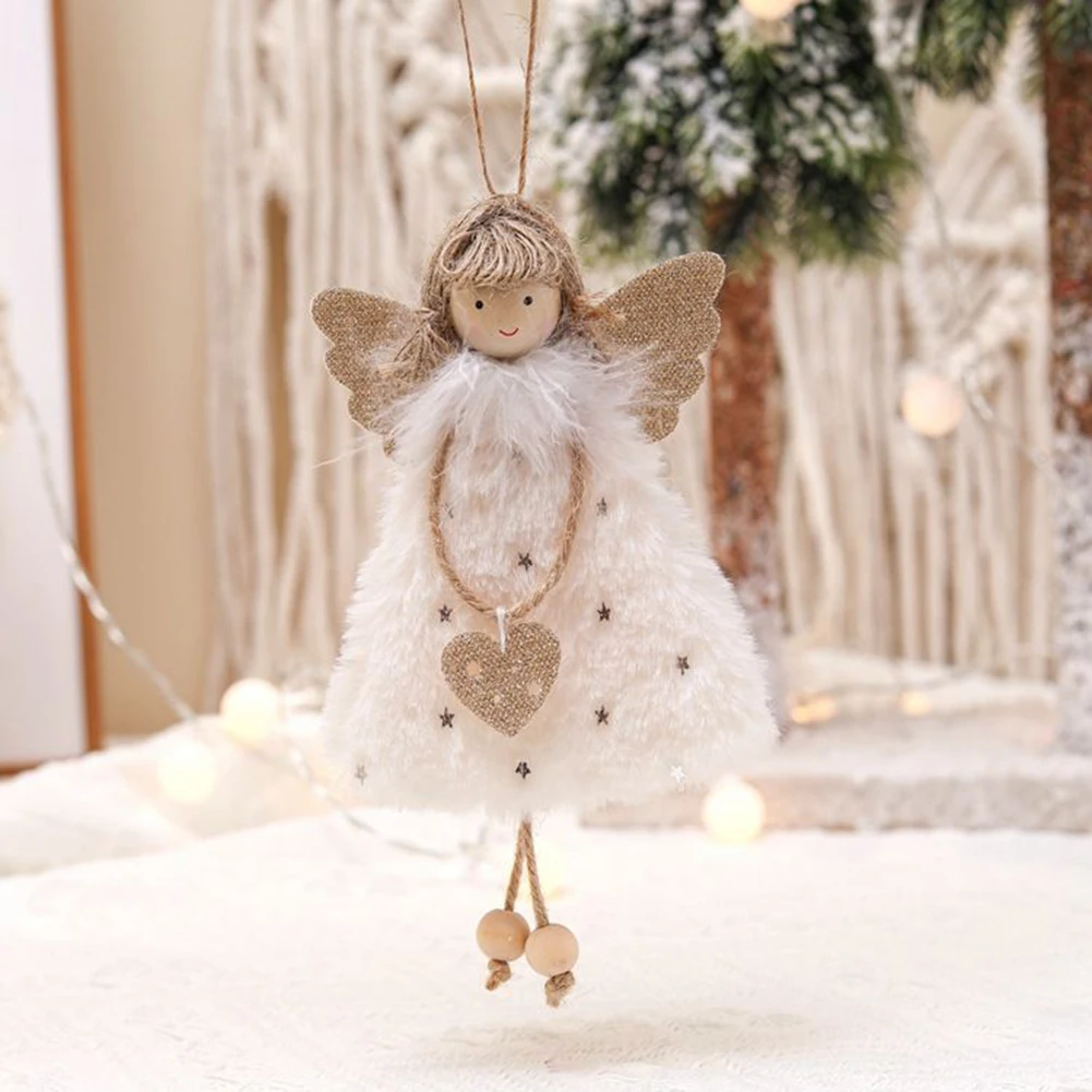 จี้เครื่องประดับ Angel จี้ตุ๊กตาคริสต์มาสตกแต่งแขวนสีชมพู Plush Table Decor ครัวเรือนสีขาว