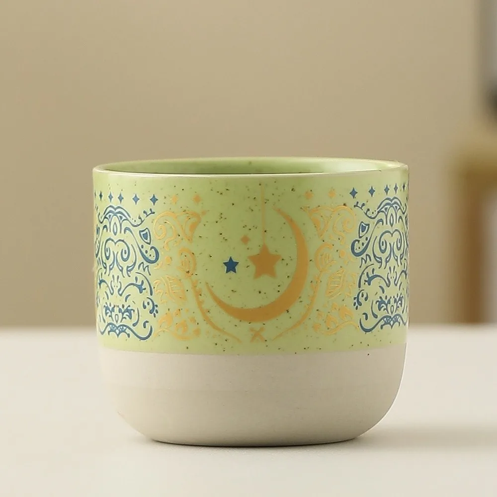 Water Cup Star Moon Texture Ceramic Coffee Cup Retro Handmade Flat Bottomed Cup Arabic Style Milk Cup Home Use