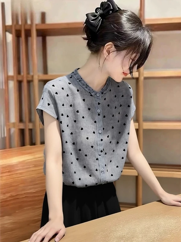 

Summer 2026 Women's Elegant Light Maturity Polka Dot Short Sleeve Loose Fit Shirt Versatile Slimming Top Breathable Skin-Frie...