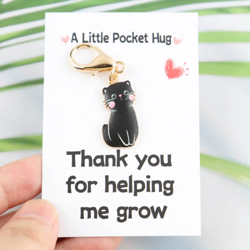 9Set Thank you and motivational greeting card With cute cat keychain Pendant Set Can be used to decorate bags and accessories A
