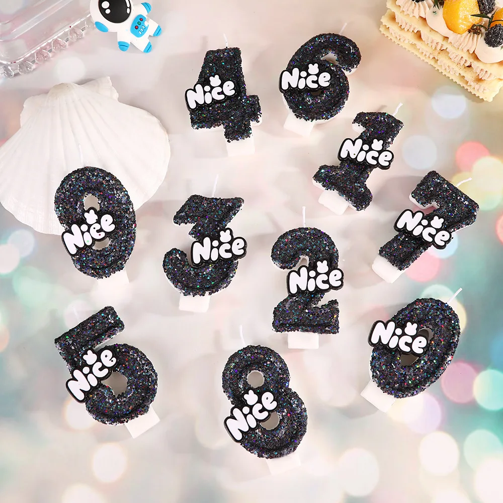 شموع أرقام عيد الميلاد السوداء. غير الصالحة للأكل اليدوية حفلة عيد ميلاد كعكة الديكور الحلوى المساعدة #3