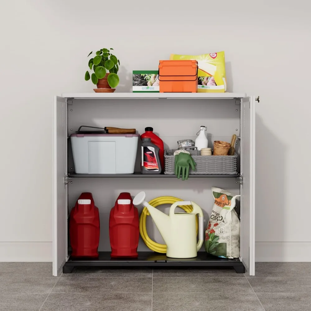 

Indoor Outdoor Plastic Storage Cabinet 34"x15"x34" with 1 Shelf, Outdoor Storage Shed for Living Room, Hallway, Balcony, Garage, Garden, Backyard-White