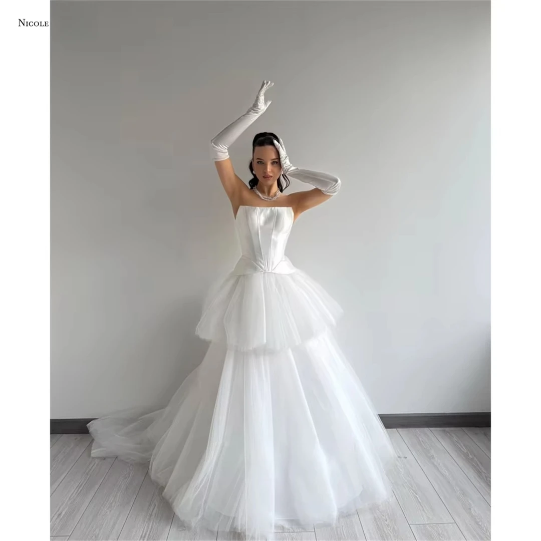 

Nicole Custom Made Dresses Robe Soiree Line A Evening Dresses Woman Elegant Luxury Prom Dress 2025 White Gloves Lace Ball Gowns