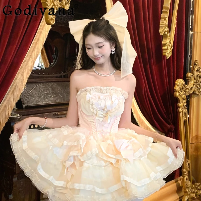 

Christmas Sweet Princess Ball Gown Dresses 2025 New Women's Slim Fit Tube Top Y2k Birthday Party Dresses Girls Lolita Dress