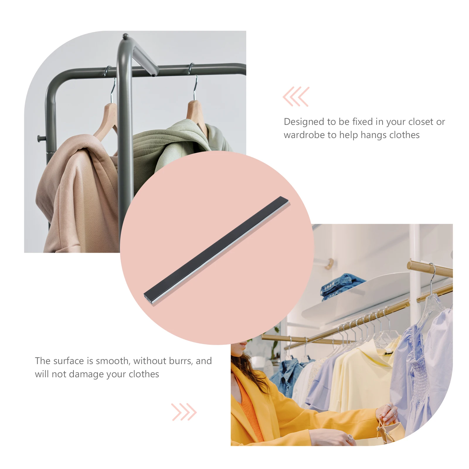

Alloy Clothes Rail for Wardrobe Closet Fixed Hanging Rod Closet Hanger Cross-bar Heavy Duty Smooth Surface Easy Install