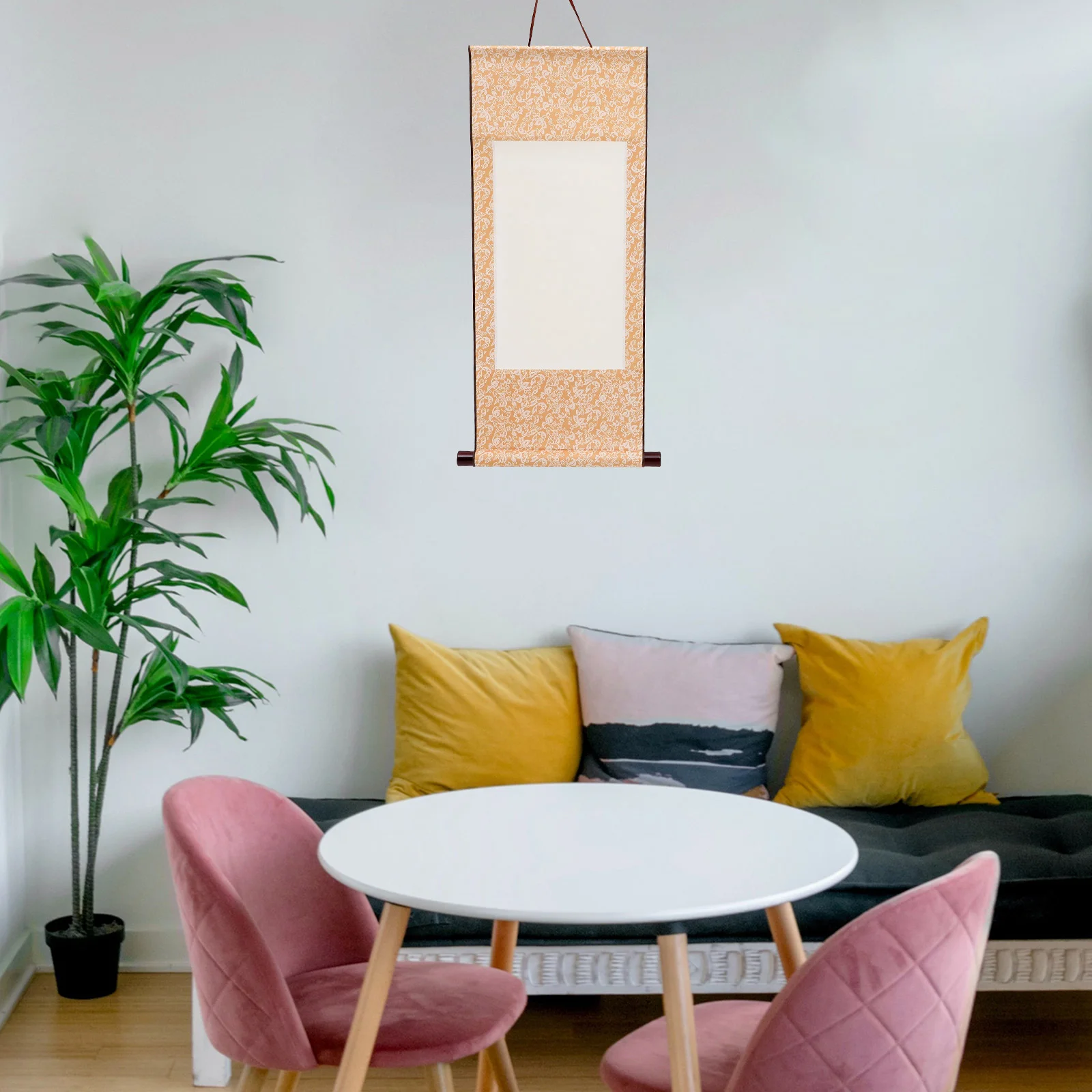 2 Pcs Rice Paper Blank Scroll Painting Imitation Silk Two Feet Lengthened Calligraphy French Hanging Vertical (gold) Wall