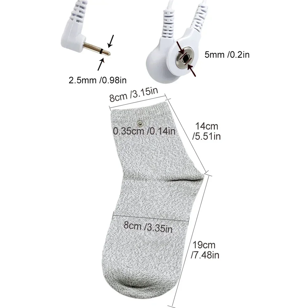 Conductive Fiber TENS/EMS Electrode Socks Reflexology for Electric Pulse Physical Therapy Massager Machine With Cable Wire Line