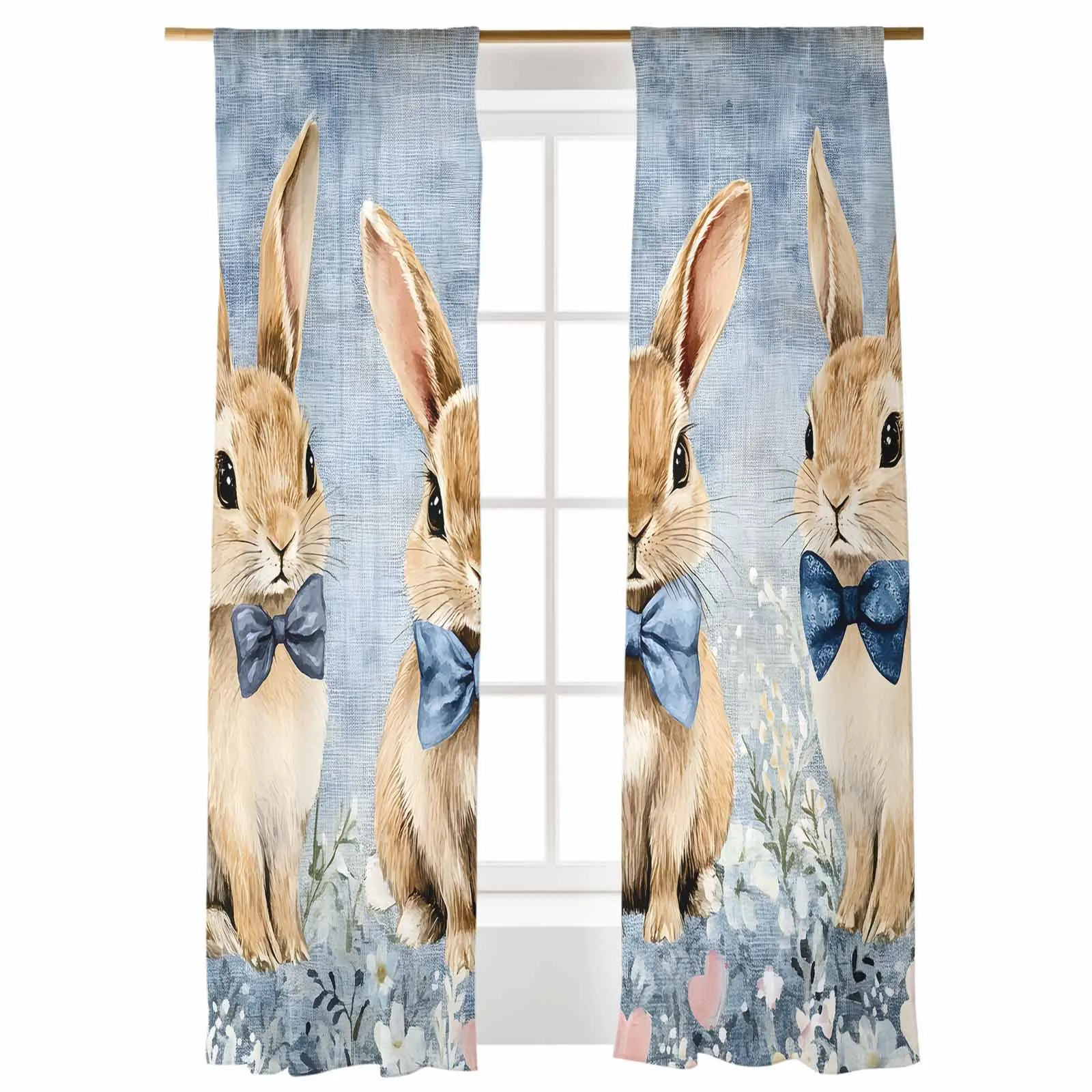 

Spring Pastoral Easter Rabbit Tulle Curtains For Living Room Bedroom Children Room Decor Sheer Curtains