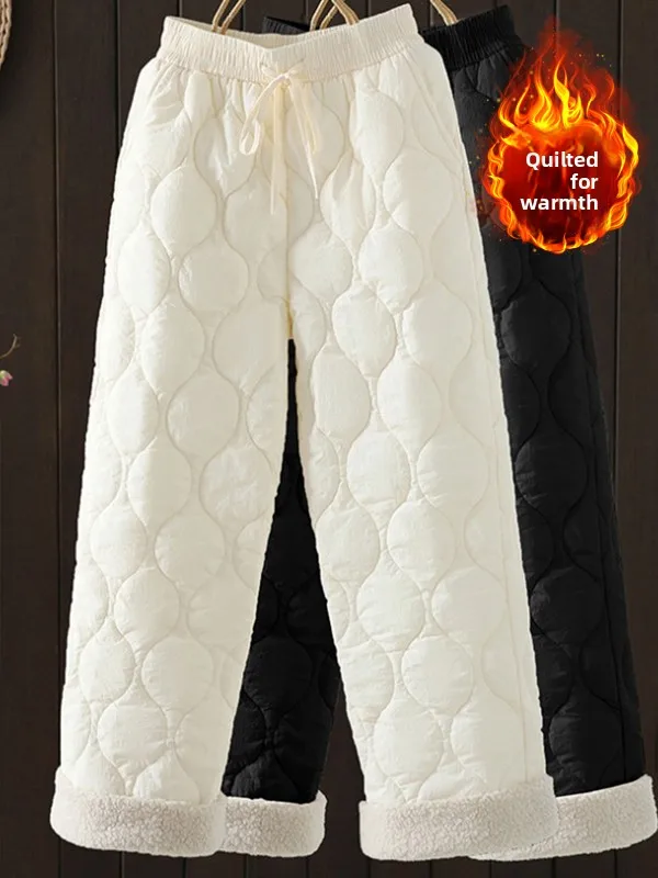 

Утепленные хлопковые брюки с широкими штанинами и высокой талией для женщин, большие размеры, осенне-зимние, теплые и уютные брюки
