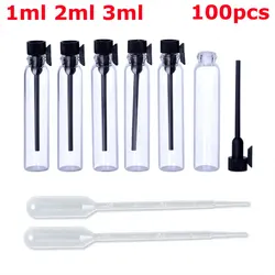100PCS 1ml 2ml 3ml Perfume Sample Mini Bottle Empty Glass Vials Dropper Container Laboratory Liquid Fragrance Trial Test Tube