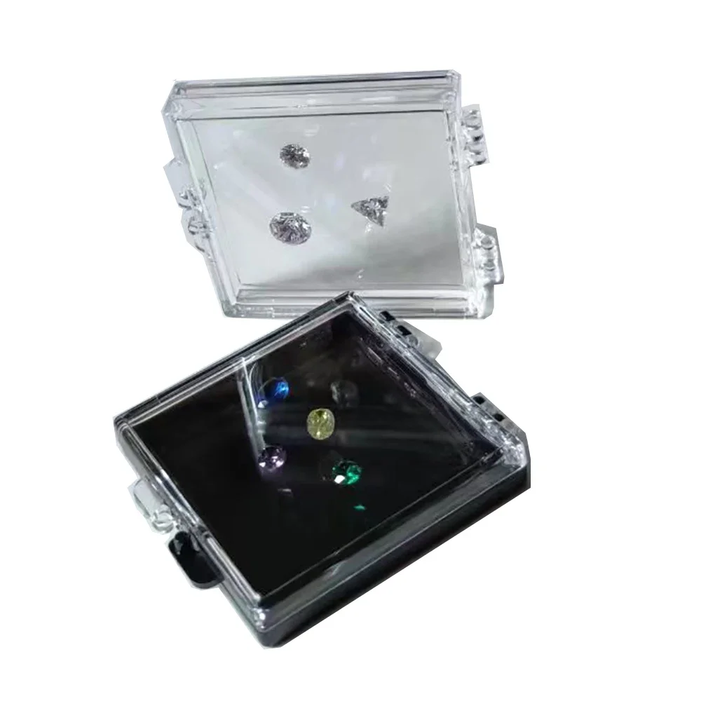 Acrylic Diamonds Storage Box Transperant Gem Stone Packaging Box Black and White Sponge Pad Bare Stone Jewelry Display Tray