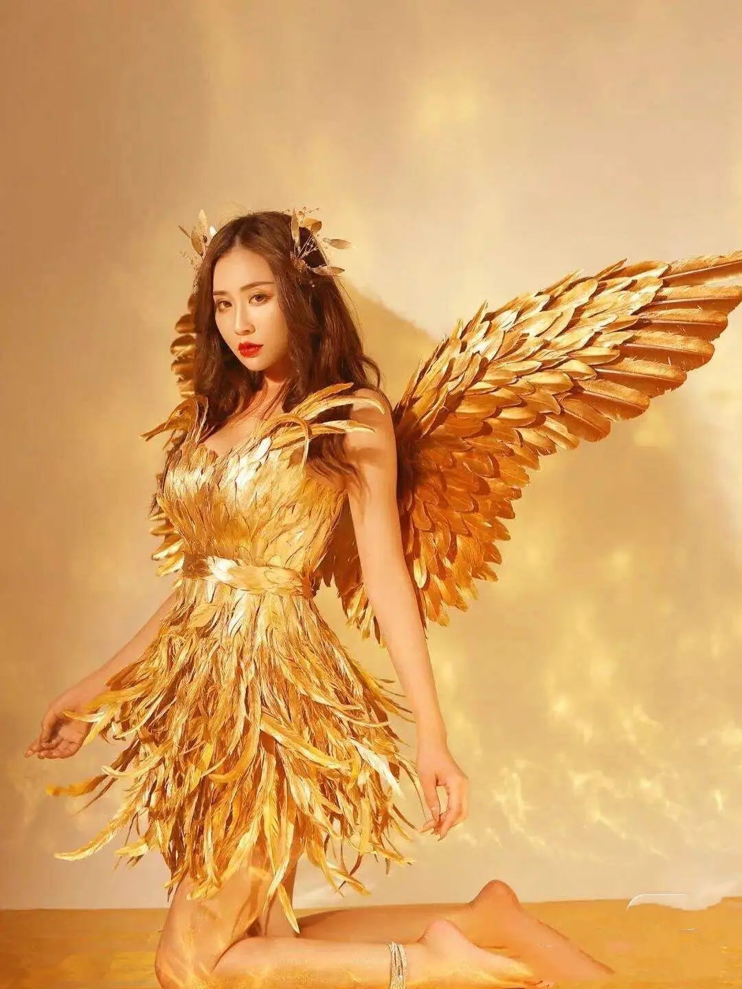 Popular Gold Female Feather Wings Feather Pink DIY Serious Coatume Performance Cosplay Props Wedding Photograph Party Show