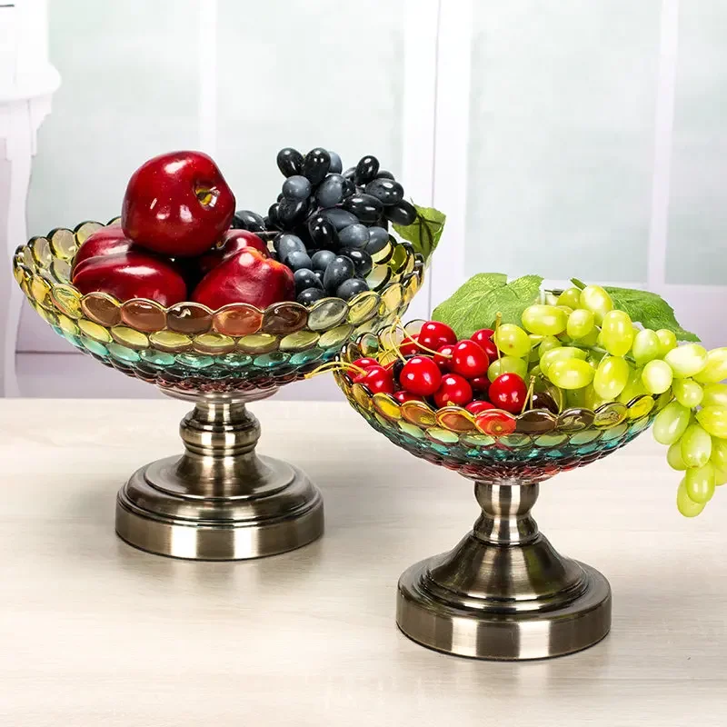 European crystal glass colored tall fruit plate modern coffee table living room creative home decoration fruit basket