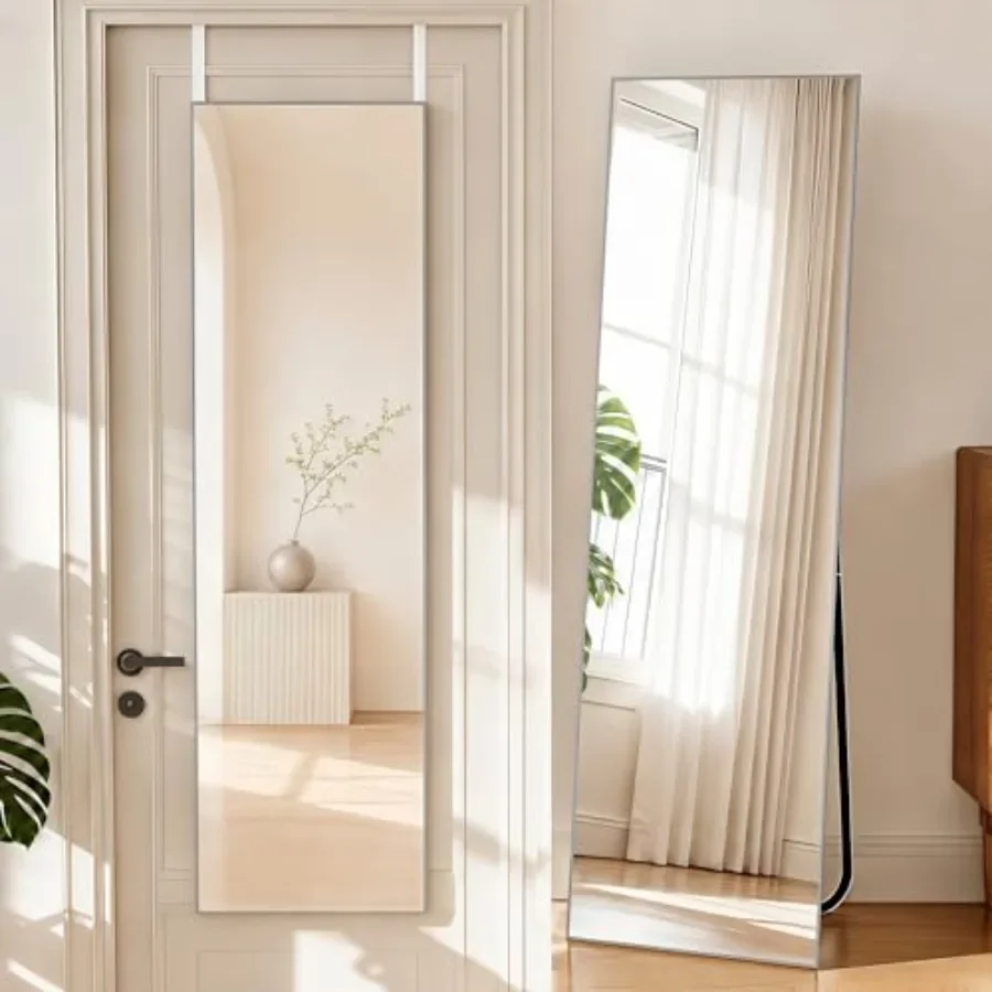 

Bedroom dressing mirror door hanging full length body with floor stand or wall mounted aluminum frame tempered glass rectangle