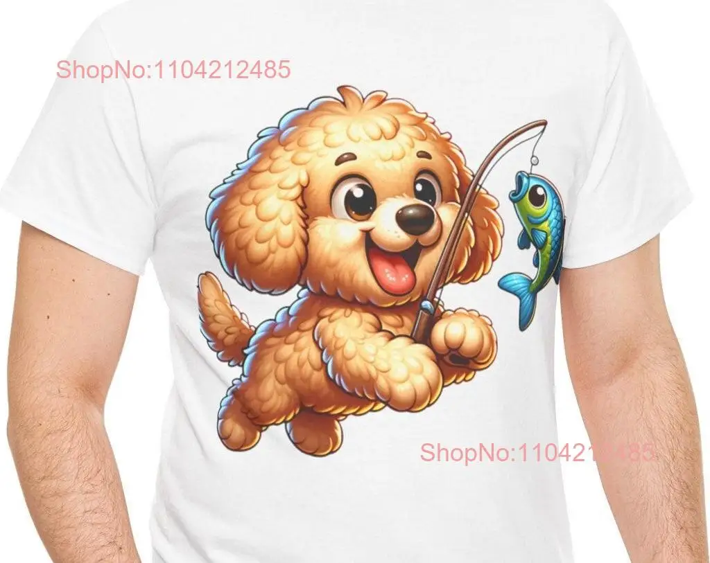 Golden Doodle Catching a Fish Dog Fishing Heavy Cotton T Shirt with Pole Lure Hooks Tackle Bass Goldendoodle Soft