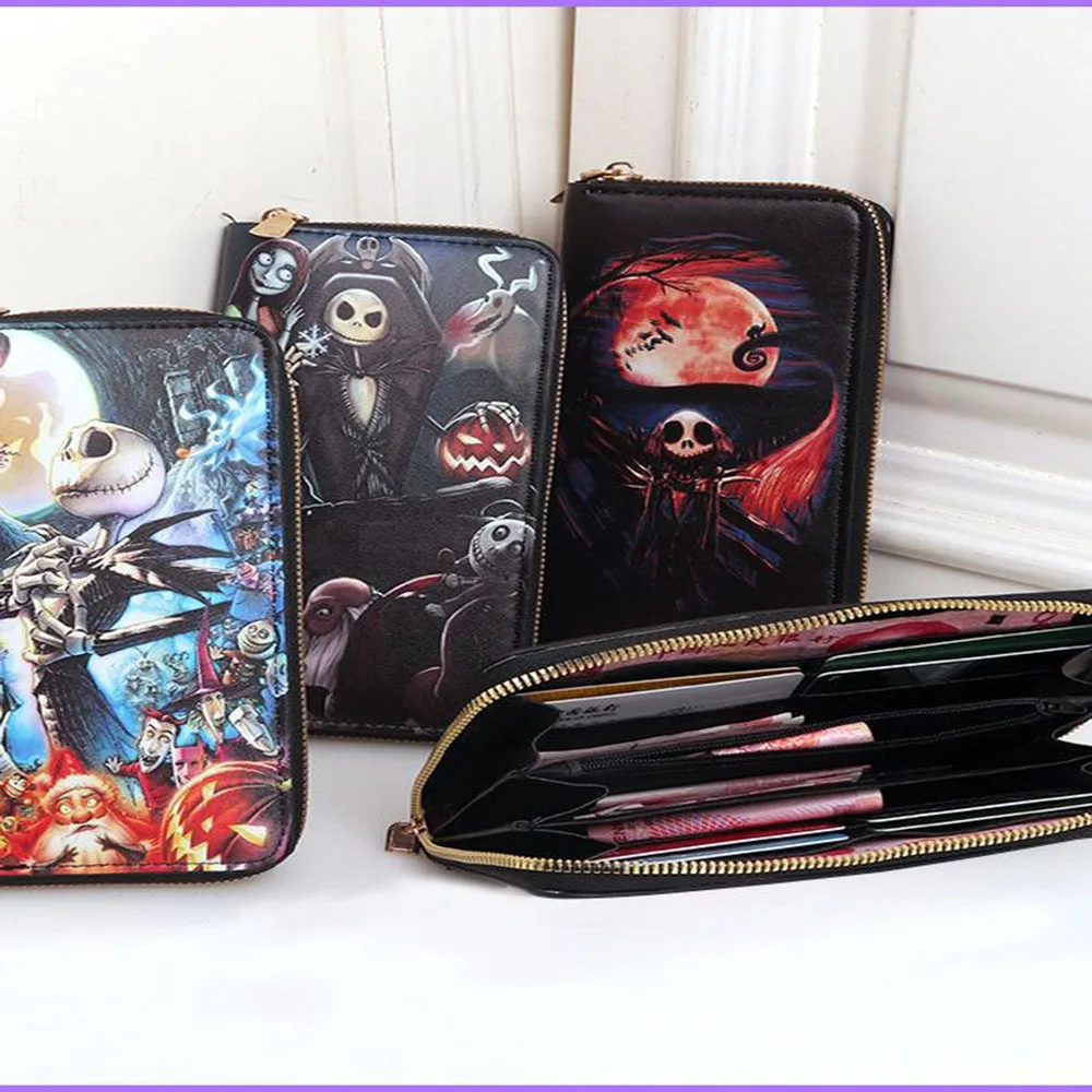 New Nightmare Before Christmas Jack Skellington Sally Wallet Cartoon Print Multifunctional Skull Coin Purse Kids Gift Fashion