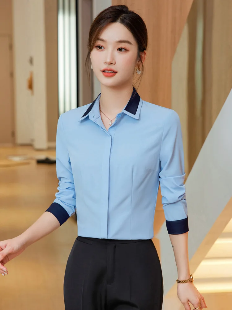 Long Sleeve Women Office Work Wear Blouses Shirts Spring Autumn Formal OL Styles Professional Tops Clothes Oversize 5XL