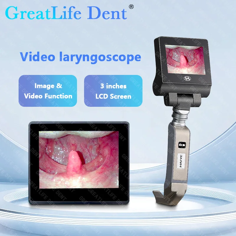 

GreatLife Dent 3/3,5 ''HD ЖК-дисплей с сенсорным экраном, видеоларингоскоп, стерилизованные лезвия, цветной цифровой ларингоскоп, многоразовая интубация