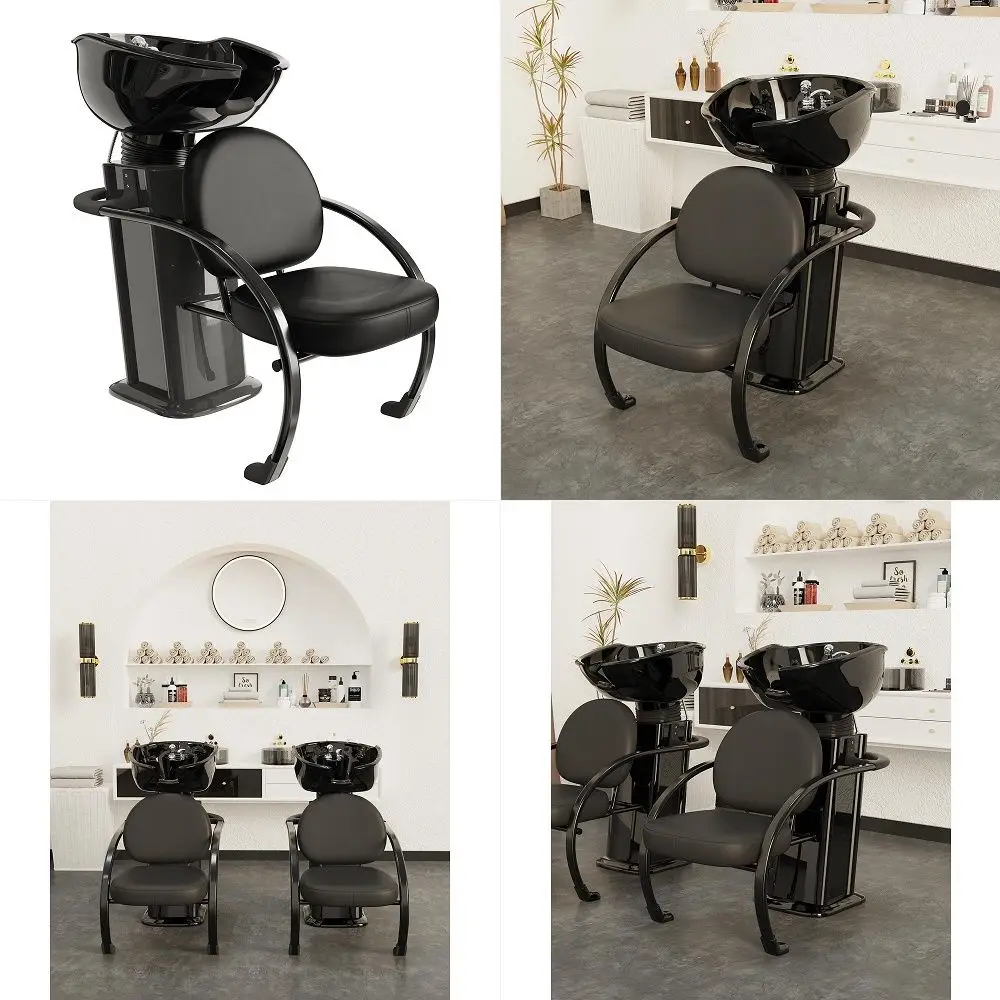 

Shampoo Bowl and Chair Set for Salon, Professional Shampoo Chair with Bowl and Soft Neckrest, Comfortable Sponges Cushion, Adju