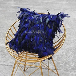Real Turkey Feather Fur Cushion Cover, Dyed Color, Pillow Case, CX-D-70A