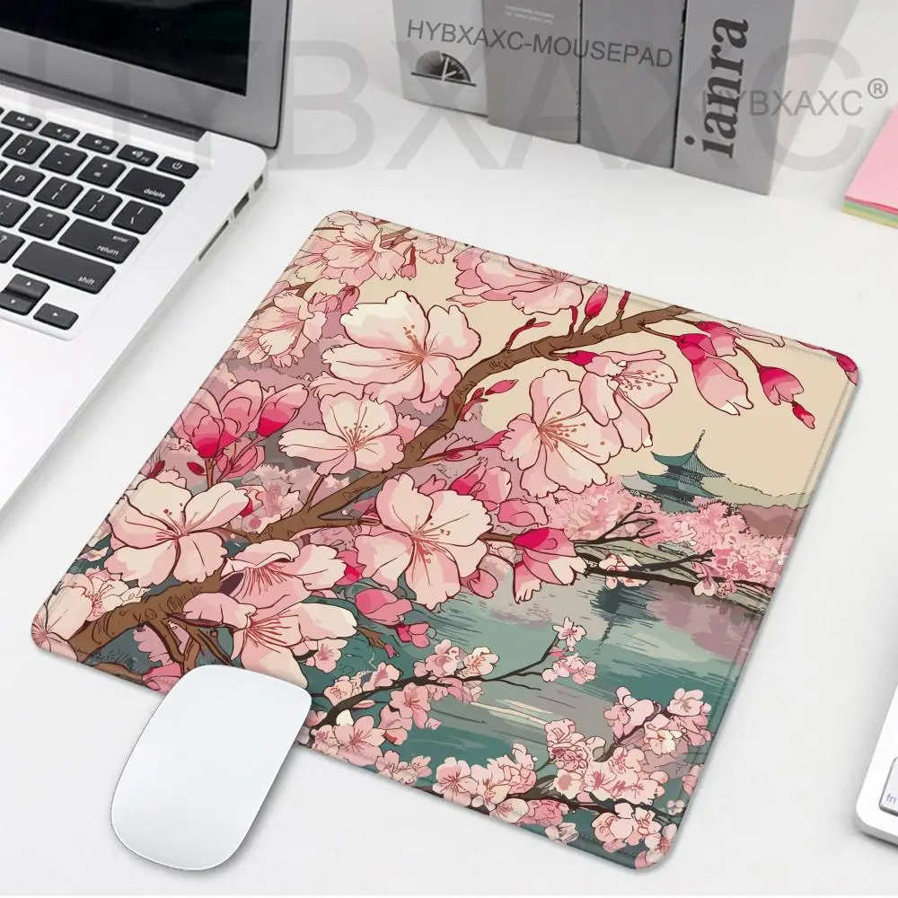 HYBXAXC Japan Sakura Mouse Pad Office Gaming DeskMat Small Laptop Game Mousepad Square Keyboard Pad Small Rubber Anti-slip Mice