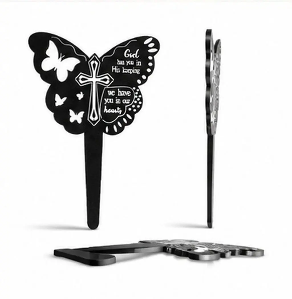 Metal Butterfly Cemetery Stake Handcrafted Memorial Marker Grave Decoration Rustic Iron Lawn Ornament Garden Yard Decor Outdoors