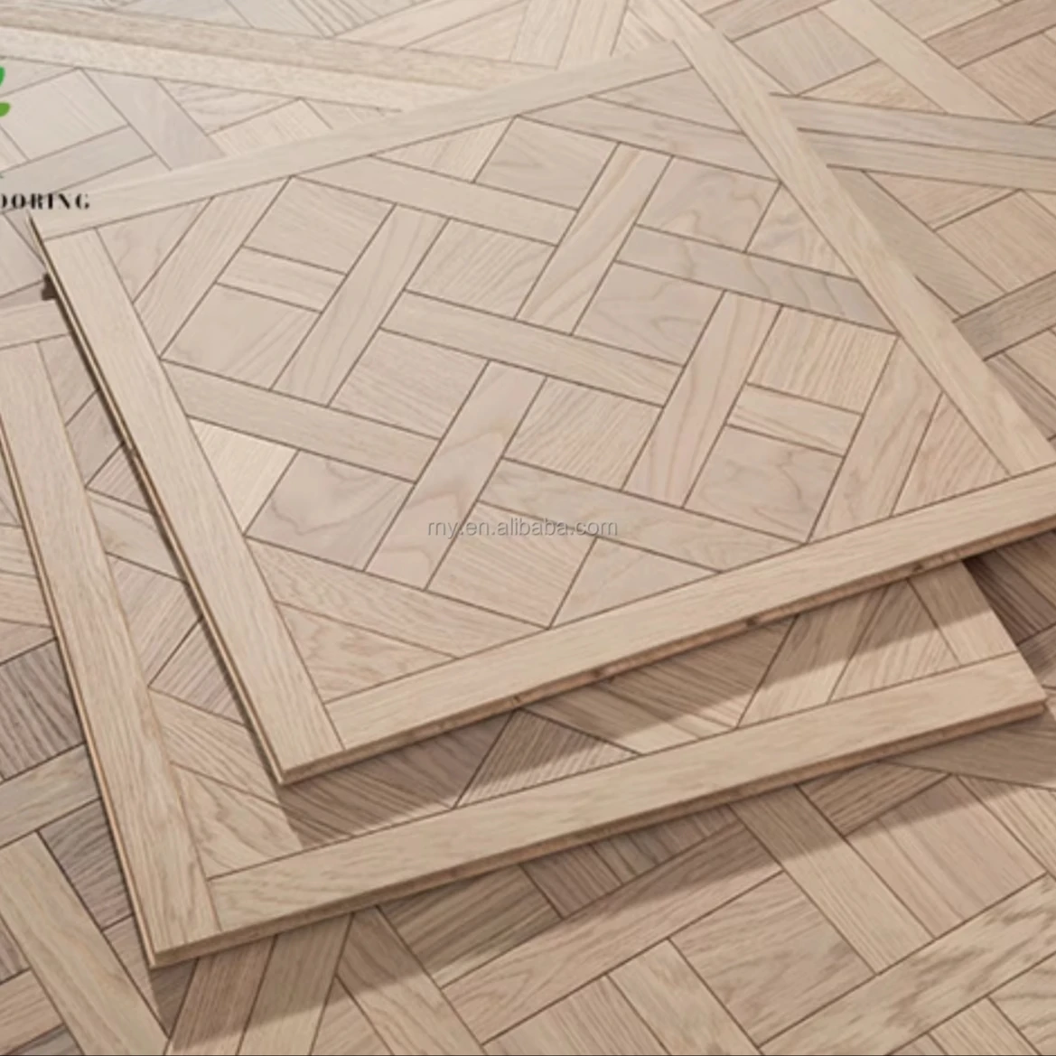 نسخة مخصصة من أرضيات الباركيه التجارية من خشب البلوط مخصصة متعددة الطبقات من الطوب الخشبي المربع بلاط الأرضيات الهندسية