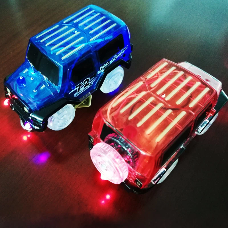 1Pcs LED Light Up Cars For Glow Race Track Electronic Car Toy Flashing Kid Railway Luminous Machine Track Car Boys Gift