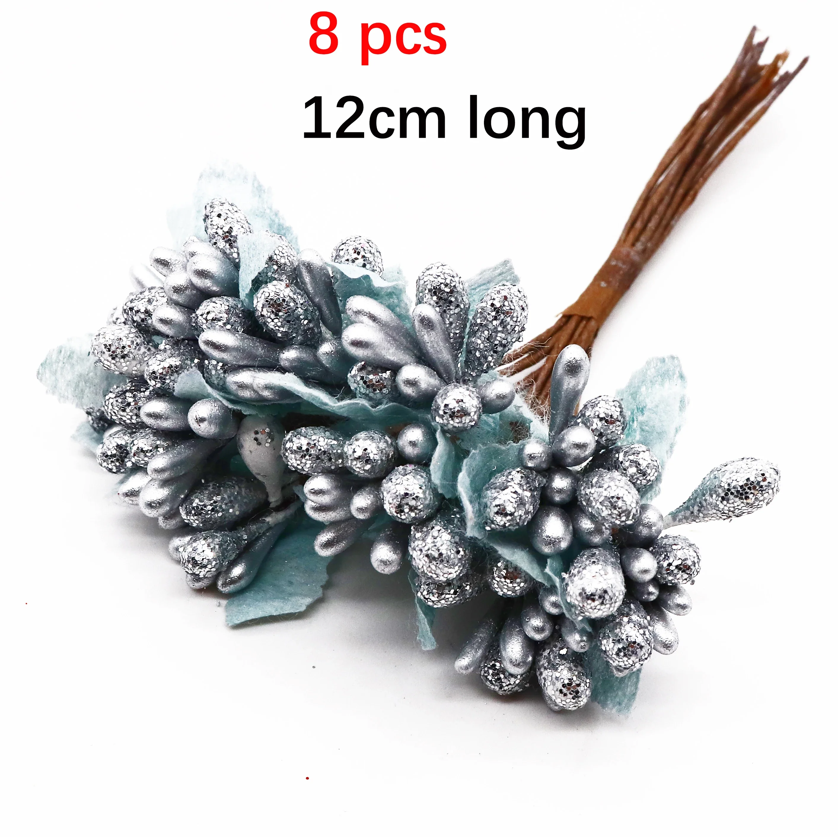 6/10/12/20/24/200pcs Silver Mixed Hybrid Flower Cherry Stamen Berries Bundle DIY Cake Christmas Wedding Gift Box Wreath Decor