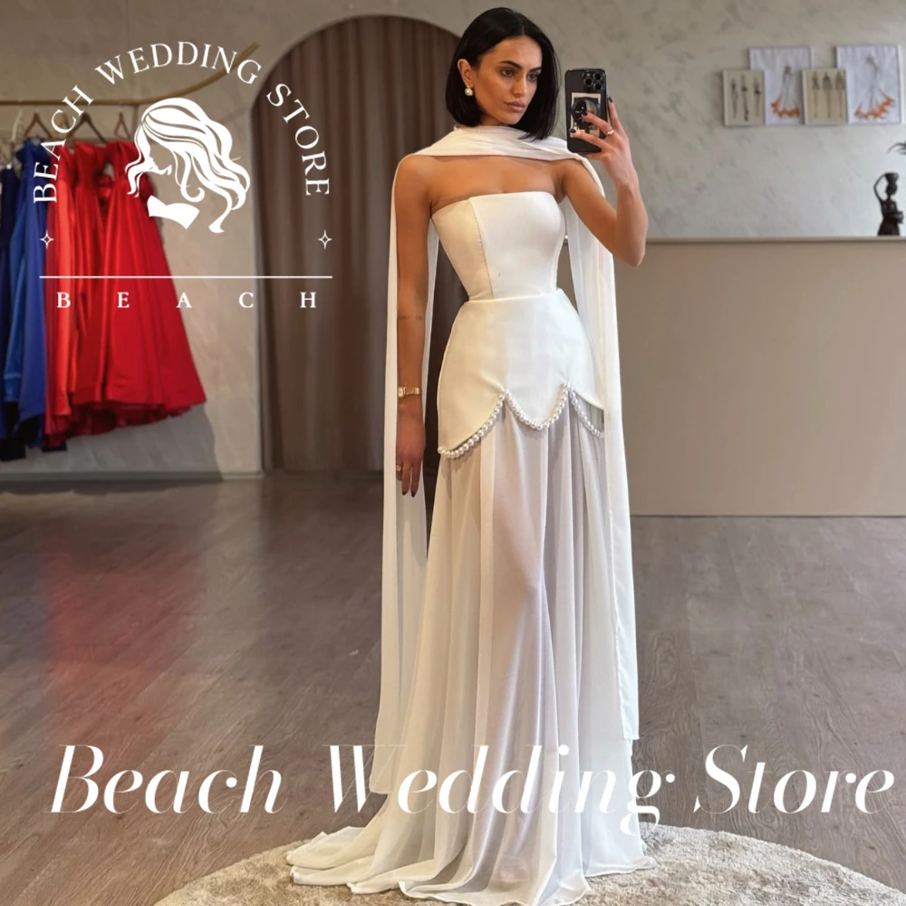 Beach Strapless Sleeveless Simple Elegant Floor Length Wedding Dress for Women 2025 Satin A-Line Backless Bridal Gown Customized