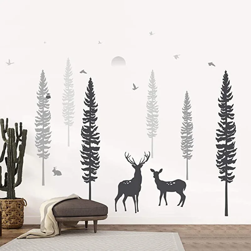 Forest Milu Brown bear pine tree  Wall Sticker Kids Decal Mural Girl Boy Room Decor Removable