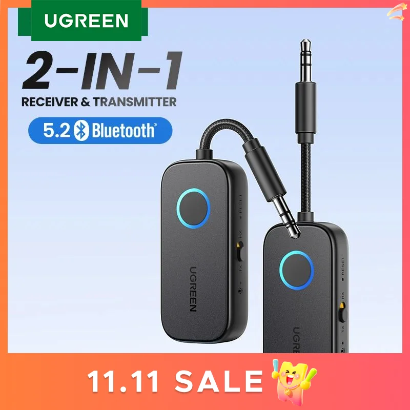 Ugreen Bluetooth-Empfänger Sender adapter 2-in-1 drahtloser Bluetooth 3,5mm Aux-Audio-Adapter für Flug, TV, Auto, Laufband