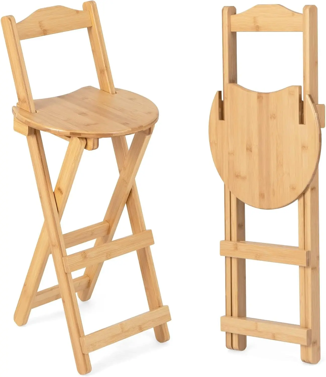 Folding Bar Stools With Back, Bamboo High Kitchen Barstools With Back, Counter Stools Bar Chairs With Backrest,