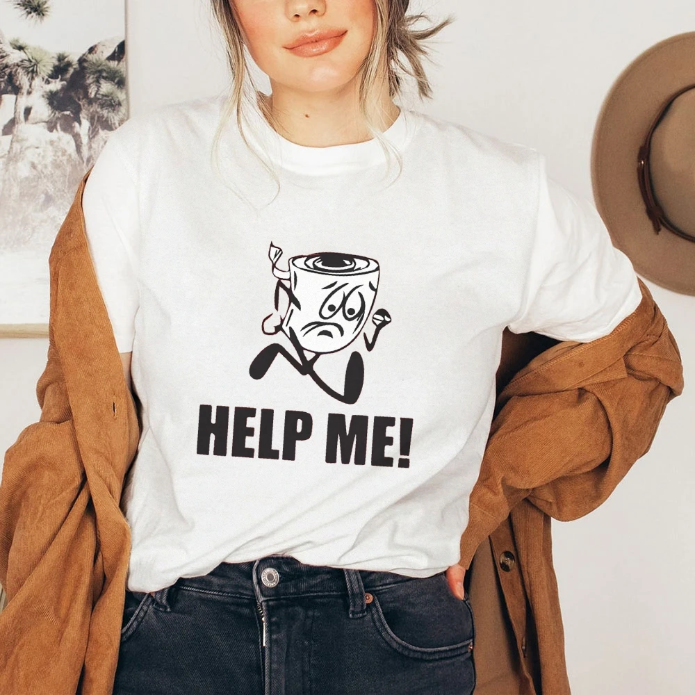

Комфортная цветная футболка с туалетной бумагой Help Me, футболка с игривым мемом, юмористическая одежда, уличная одежда большого размера, летняя верхняя одежда