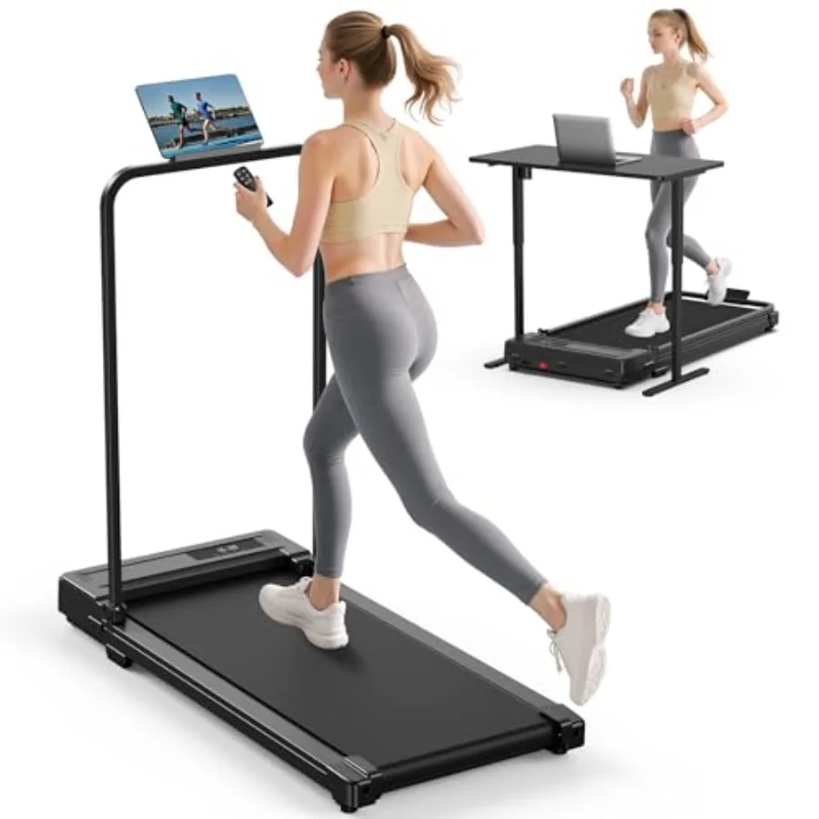 

Walking Pad Treadmill for Home Use: Foldable Electric Walk Pad with Handle Bar Compact Portable Design in Black Quiet Operation