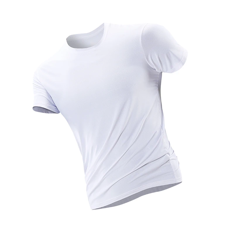 2024Summer short sleeved T-shirt for men\'s sports thin ice silk quick drying round neck shirt fitness running training suit