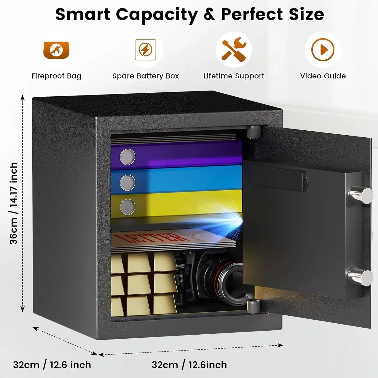 

1.6 Cuft Safe Box, Home Safe with Fireproof Waterproof Bag, Anti-Theft Digital Security Lock Box with Smart Alert System