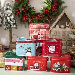 Christmas Handheld Tinplate Box Iron Storage Box with Lid for Children Cookies Candy Packaging Box with Handle Gift Box