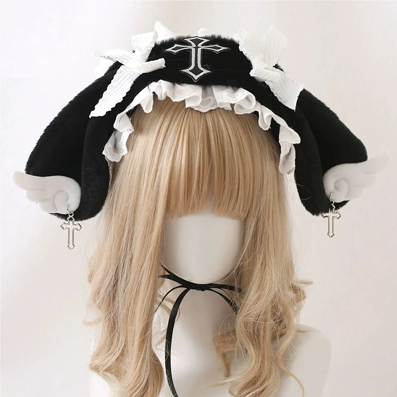 Rabbit ear hairband cute plush angel wings headpiece Lolita headpiece view 4